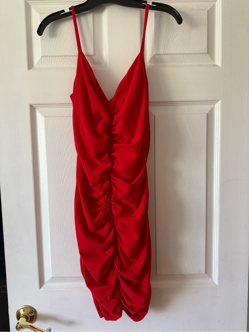 SHEIN Red Ruched Spaghetti-Strap Dress